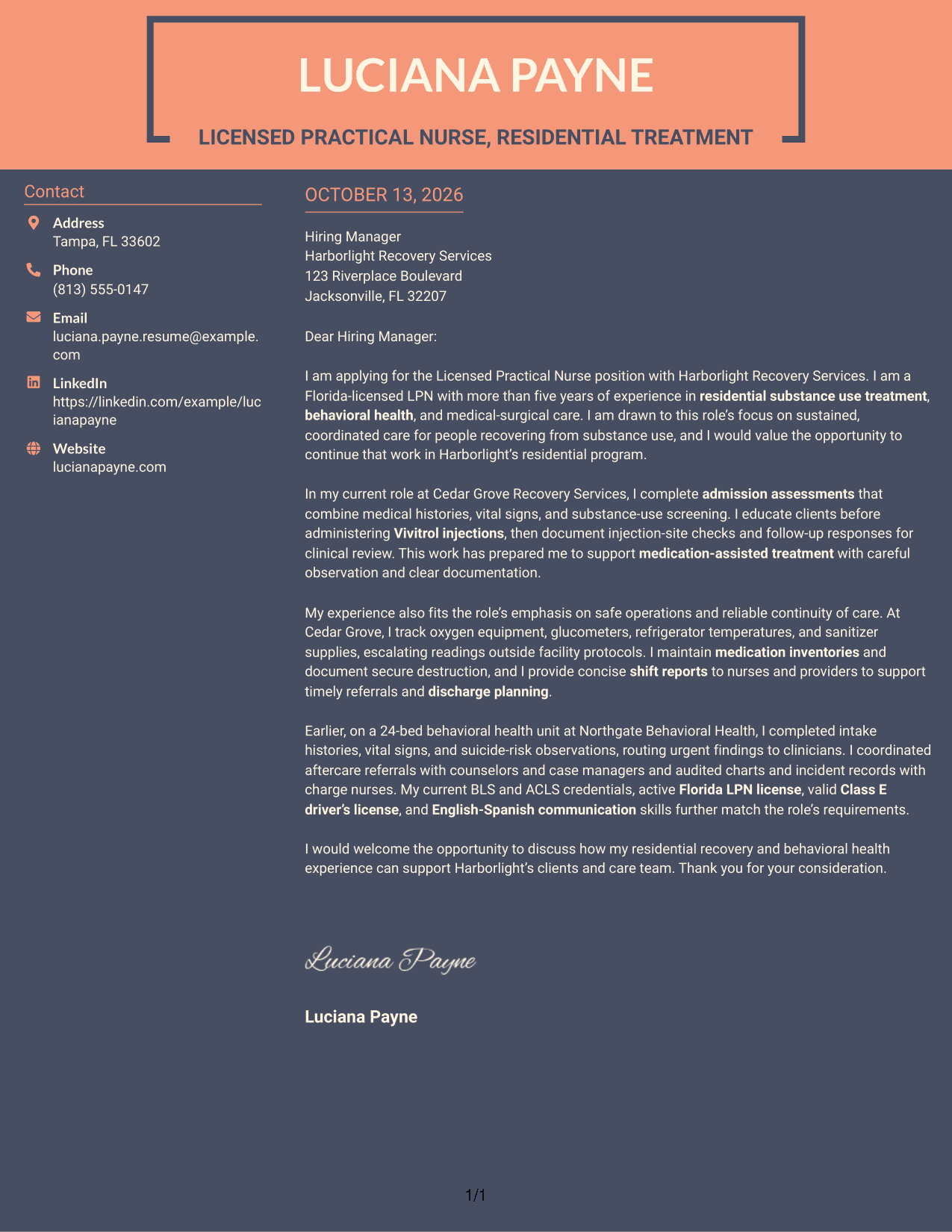 Cover Letter Example Page 1