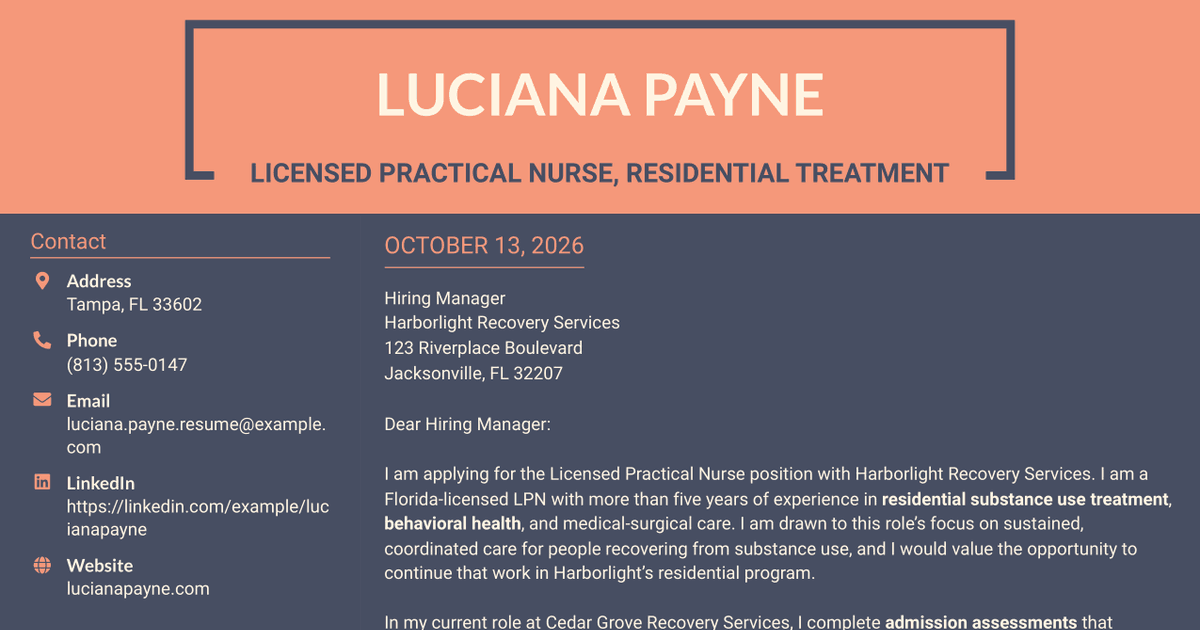 7 Licensed Practical Nurse - Substance Use Treatment Cover Letter Templates with Example
