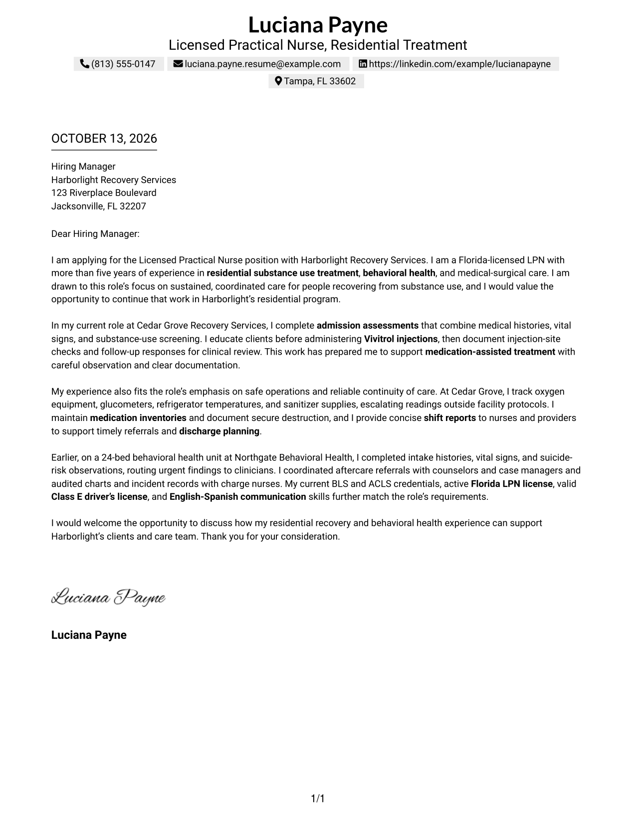 Text/Fang Style Cover Letter Preview