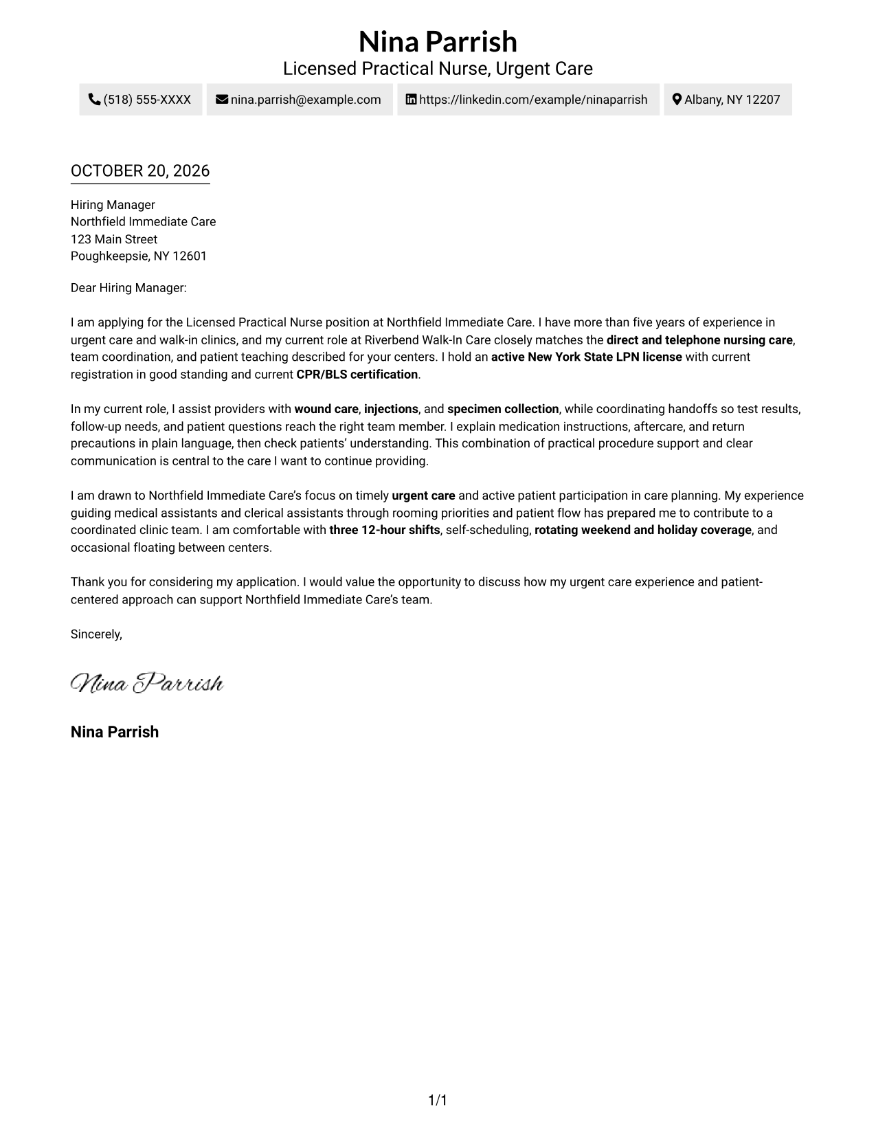 Cover letter example — page 1