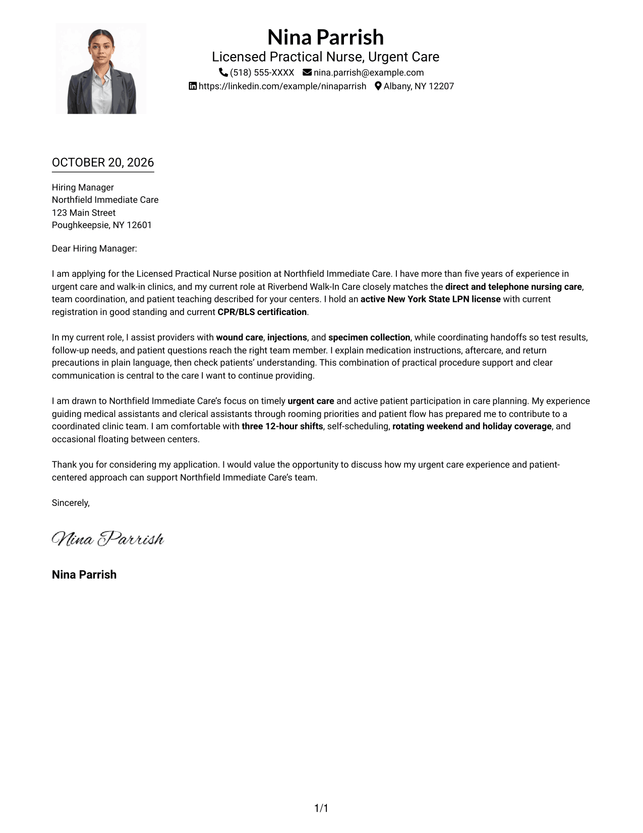 Cover letter example — page 1