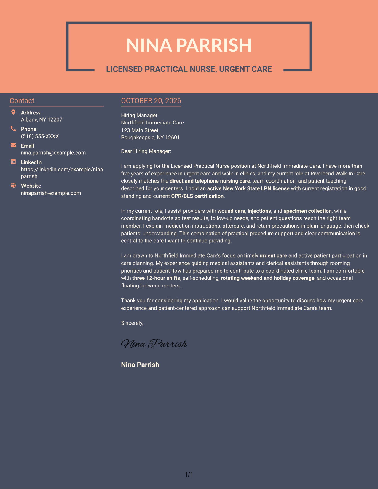 Cover letter example — page 1