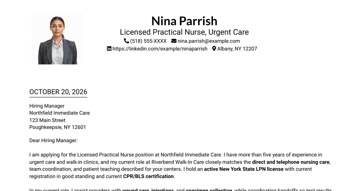 7 Licensed Practical Nurse - Urgent Care Cover Letter Templates with Example