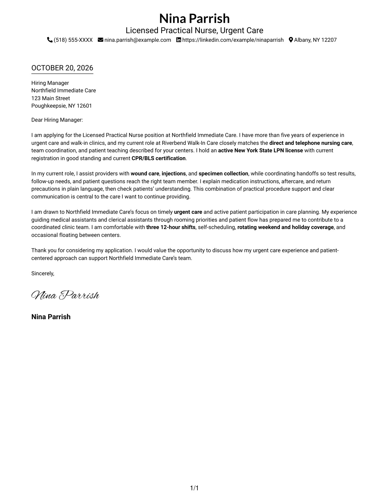 Cover letter example — page 1