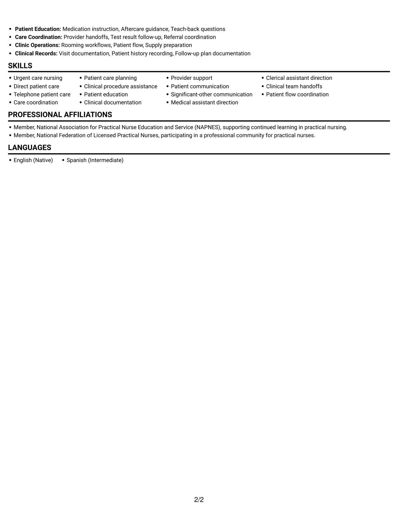 Resume example — page 2