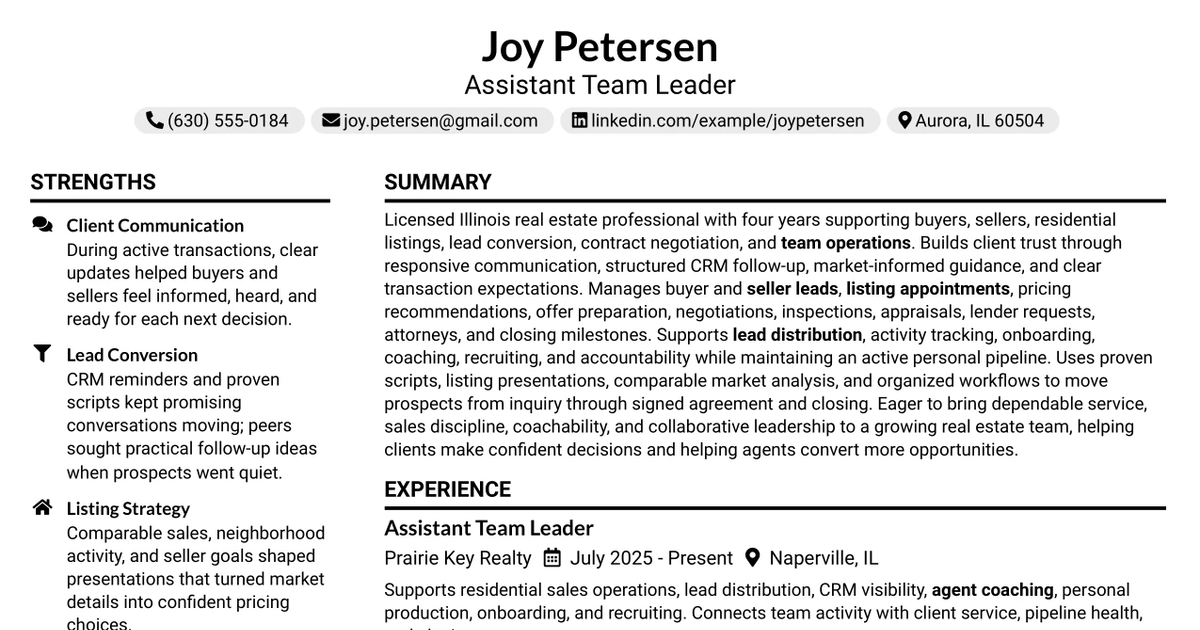 33 Licensed Real Estate Agent, Team Buyer’s Agent, Team Listing Agent, Assistant Team Leader Resume Templates with Example 2026 (ATS-Optimized)
