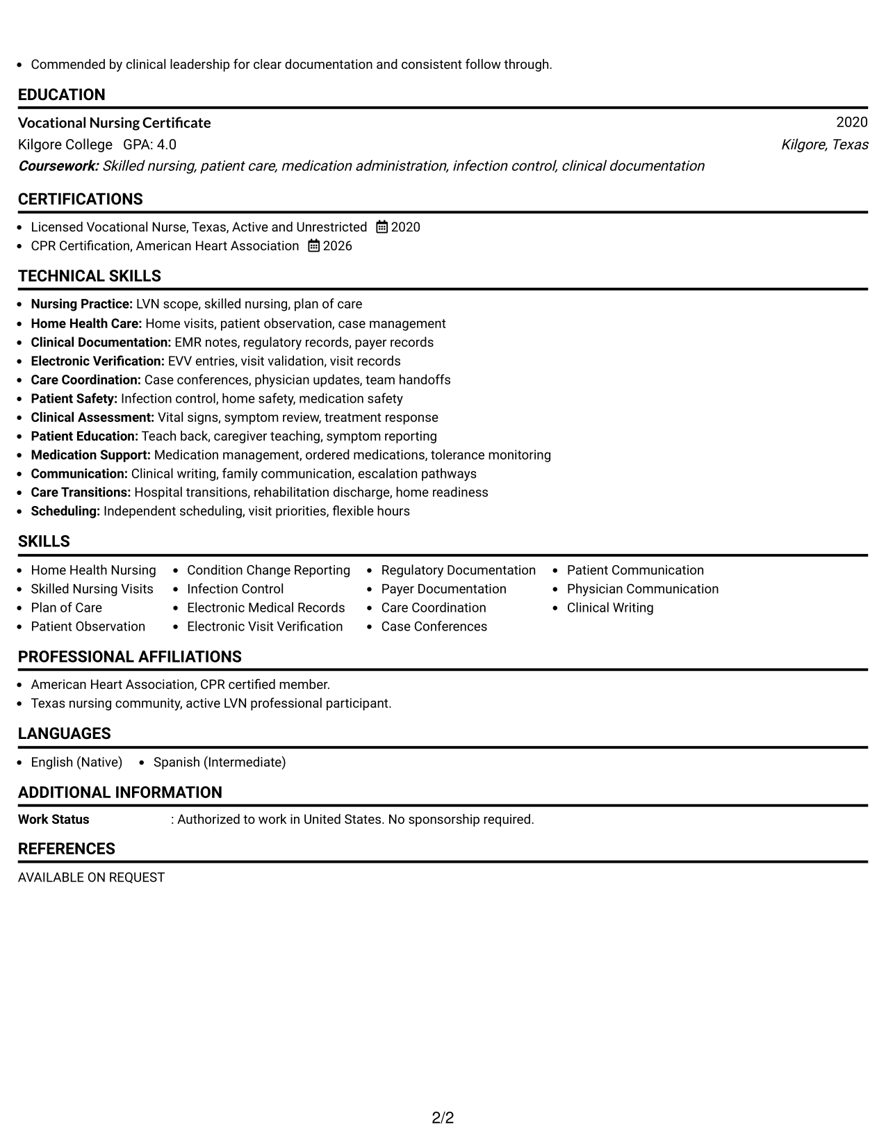 Resume Example Page 2