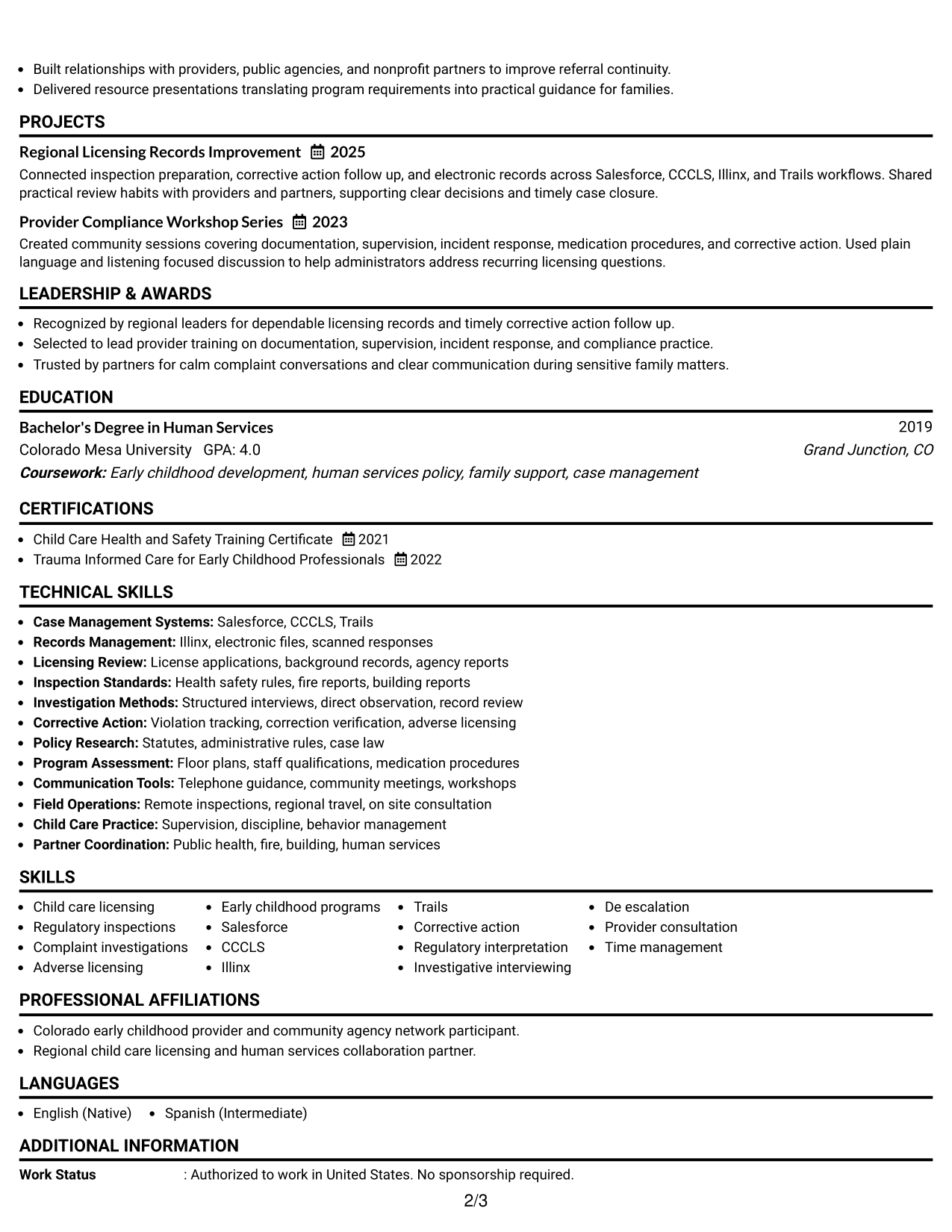 Resume Example Page 2