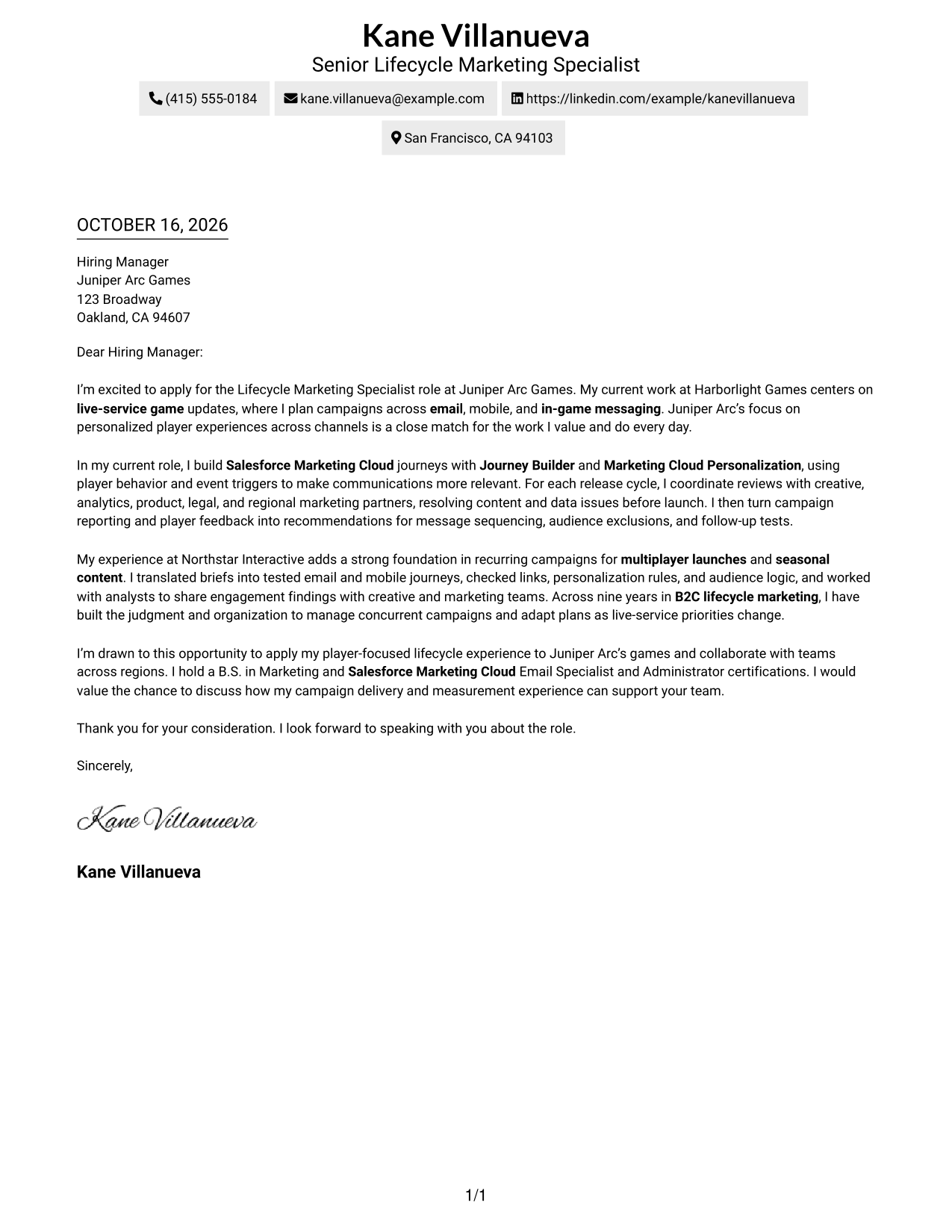 Cover letter example — page 1