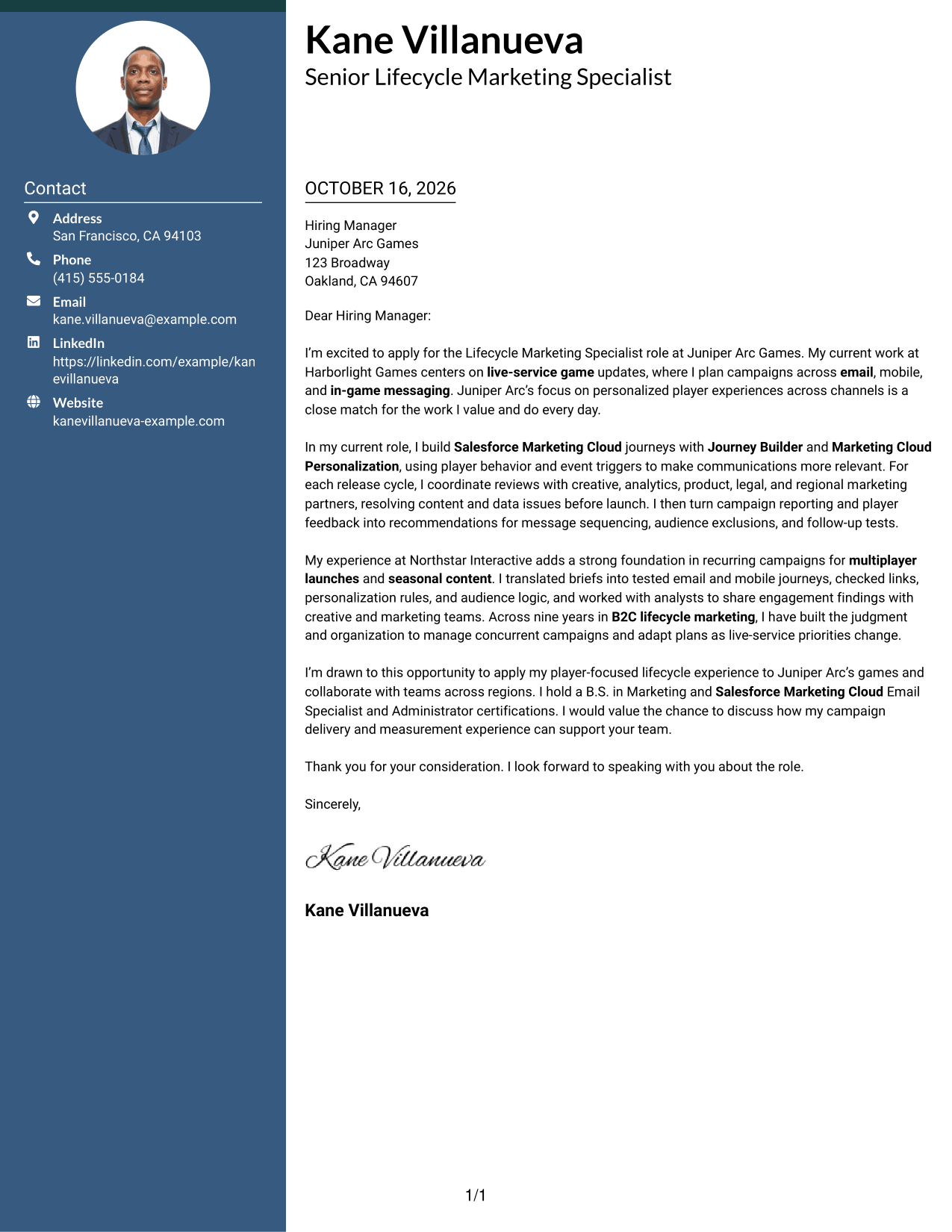 Cover letter example — page 1