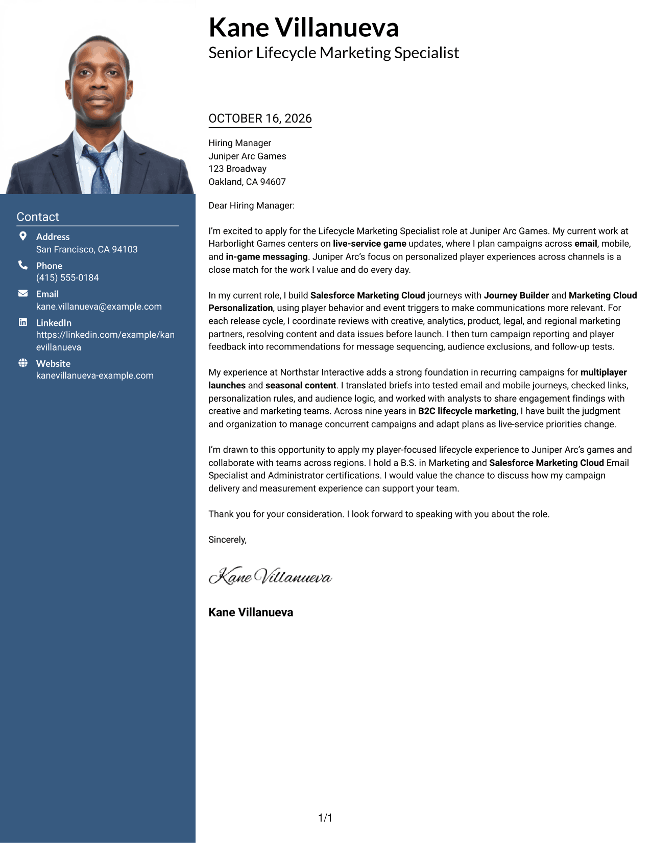 Cover letter example — page 1