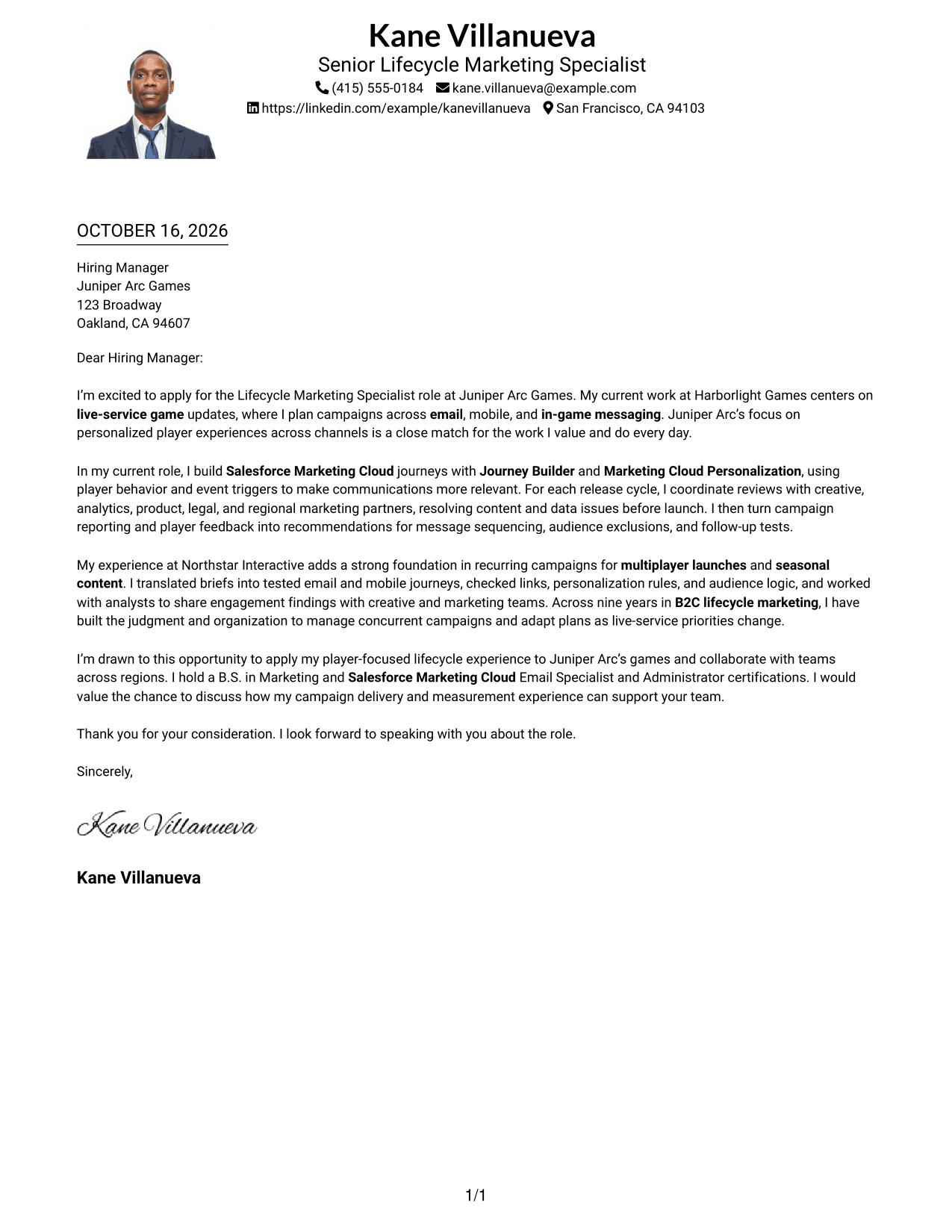 Cover letter example — page 1