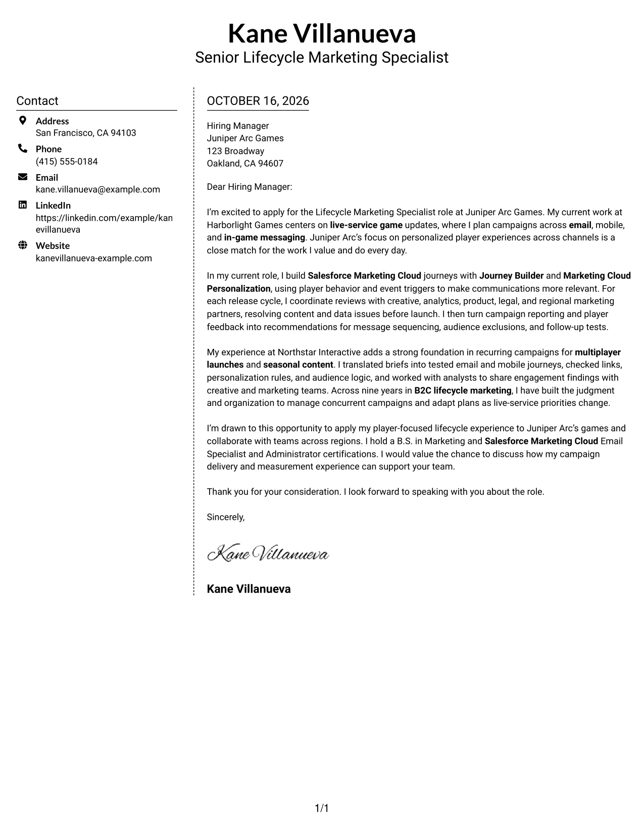 Cover letter example — page 1