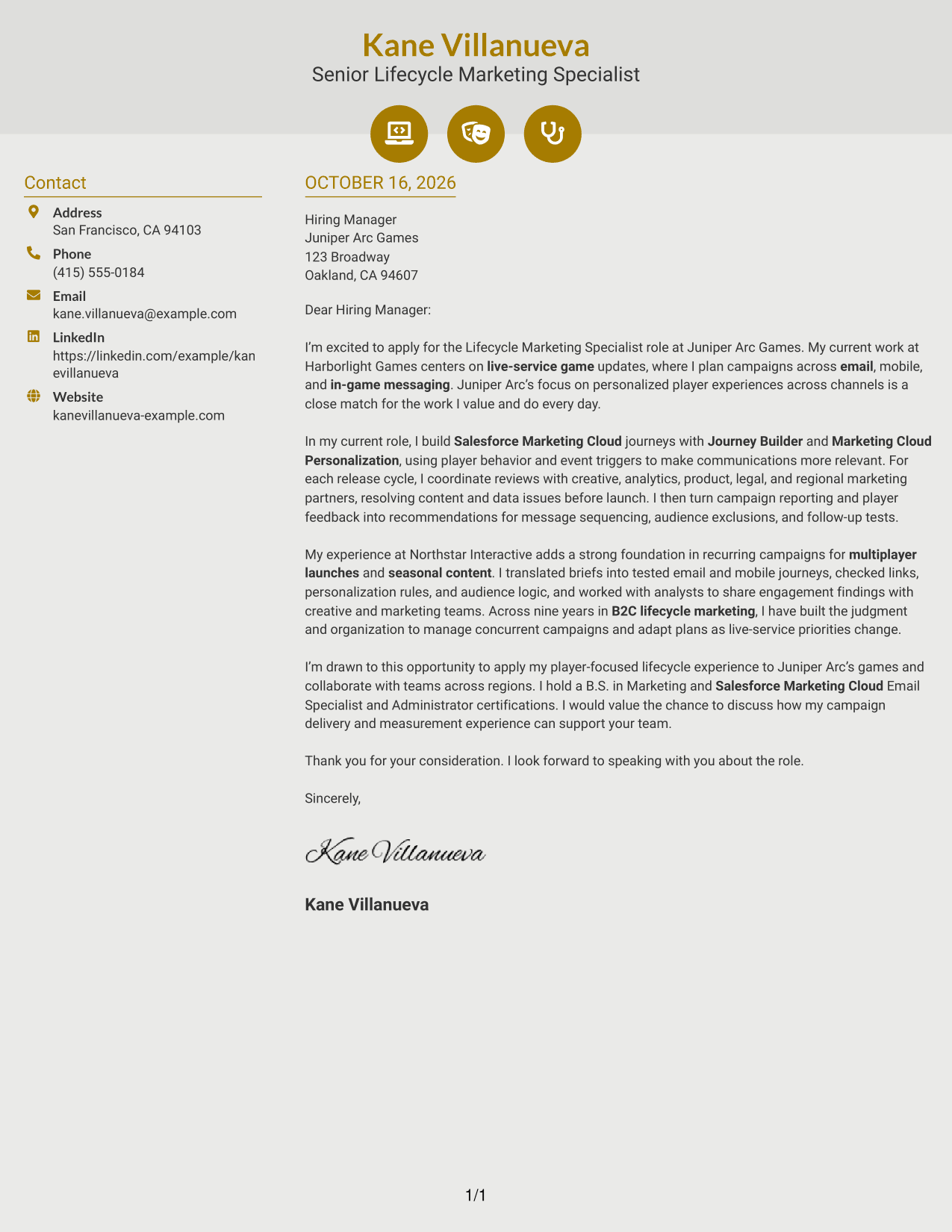 Cover letter example — page 1