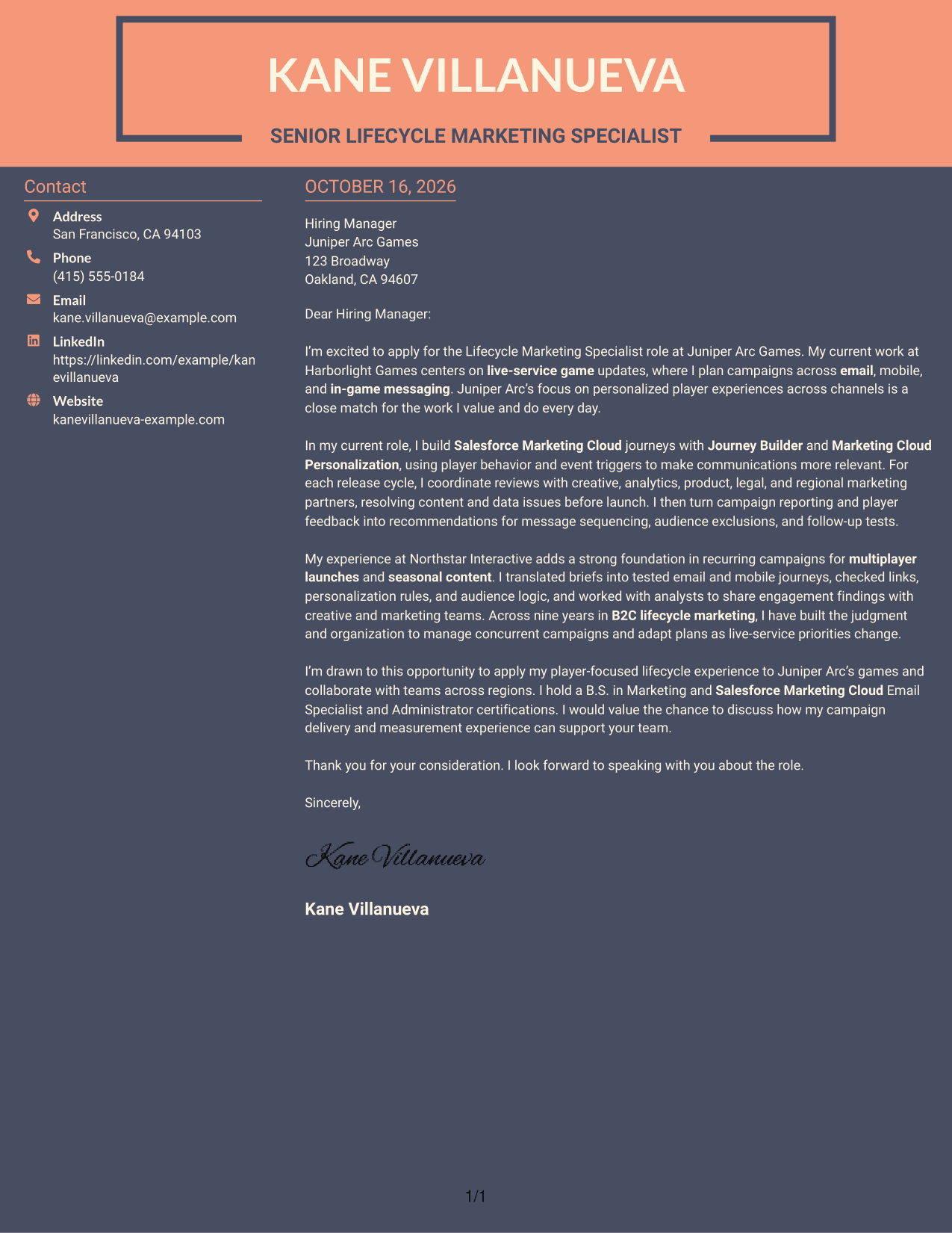 Cover letter example — page 1