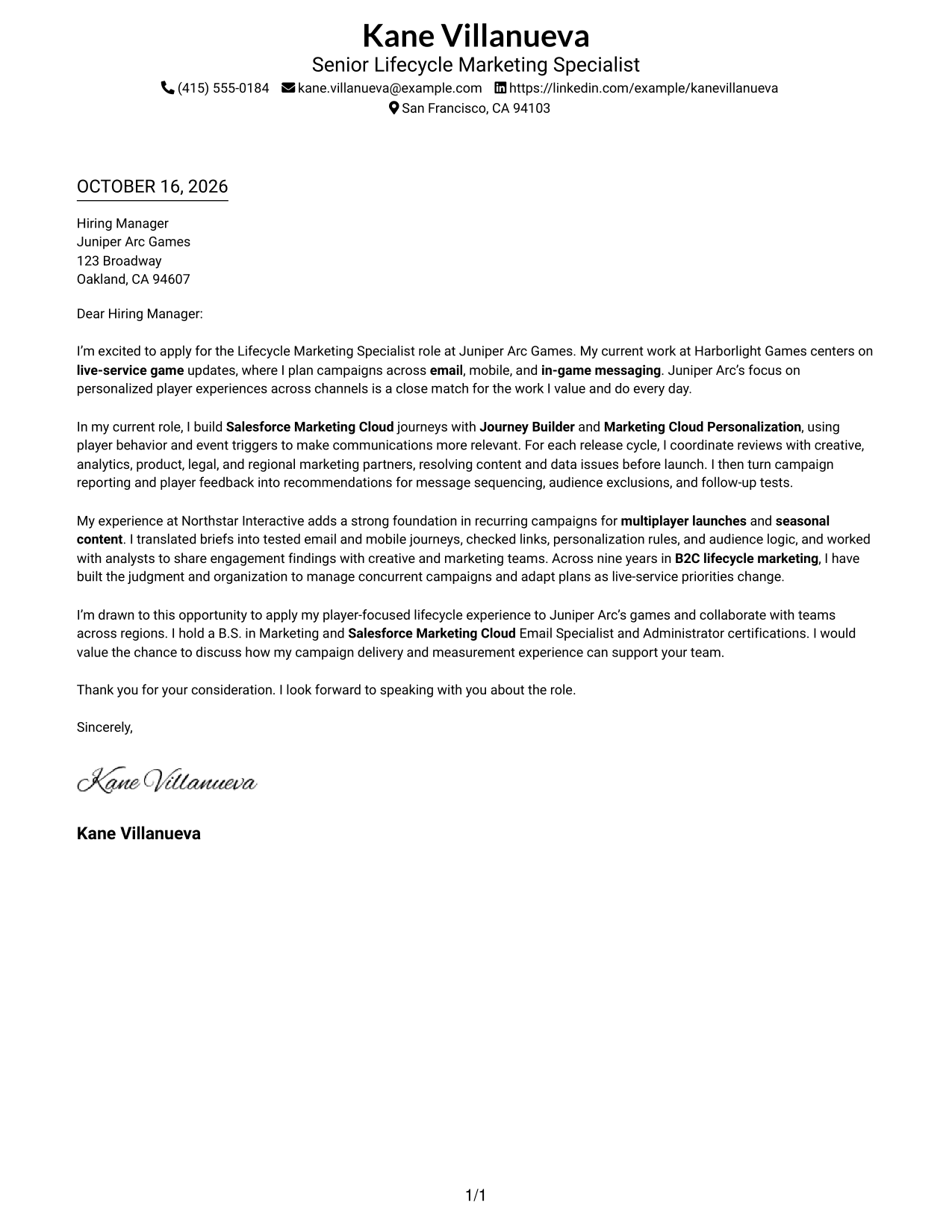 Cover letter example — page 1