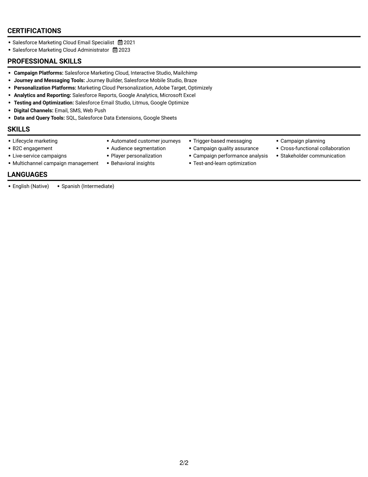 Resume example — page 2