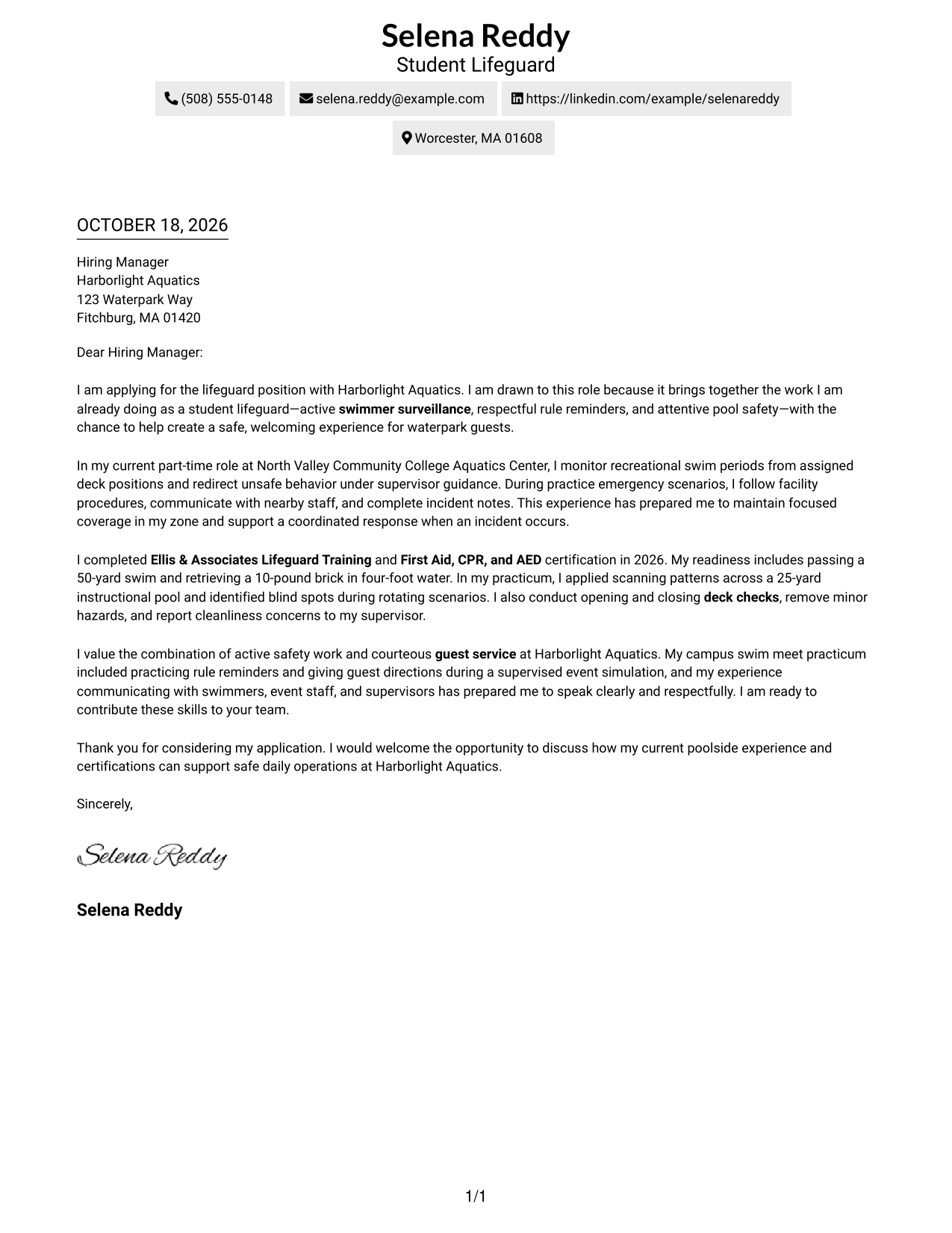 Cover letter example — page 1