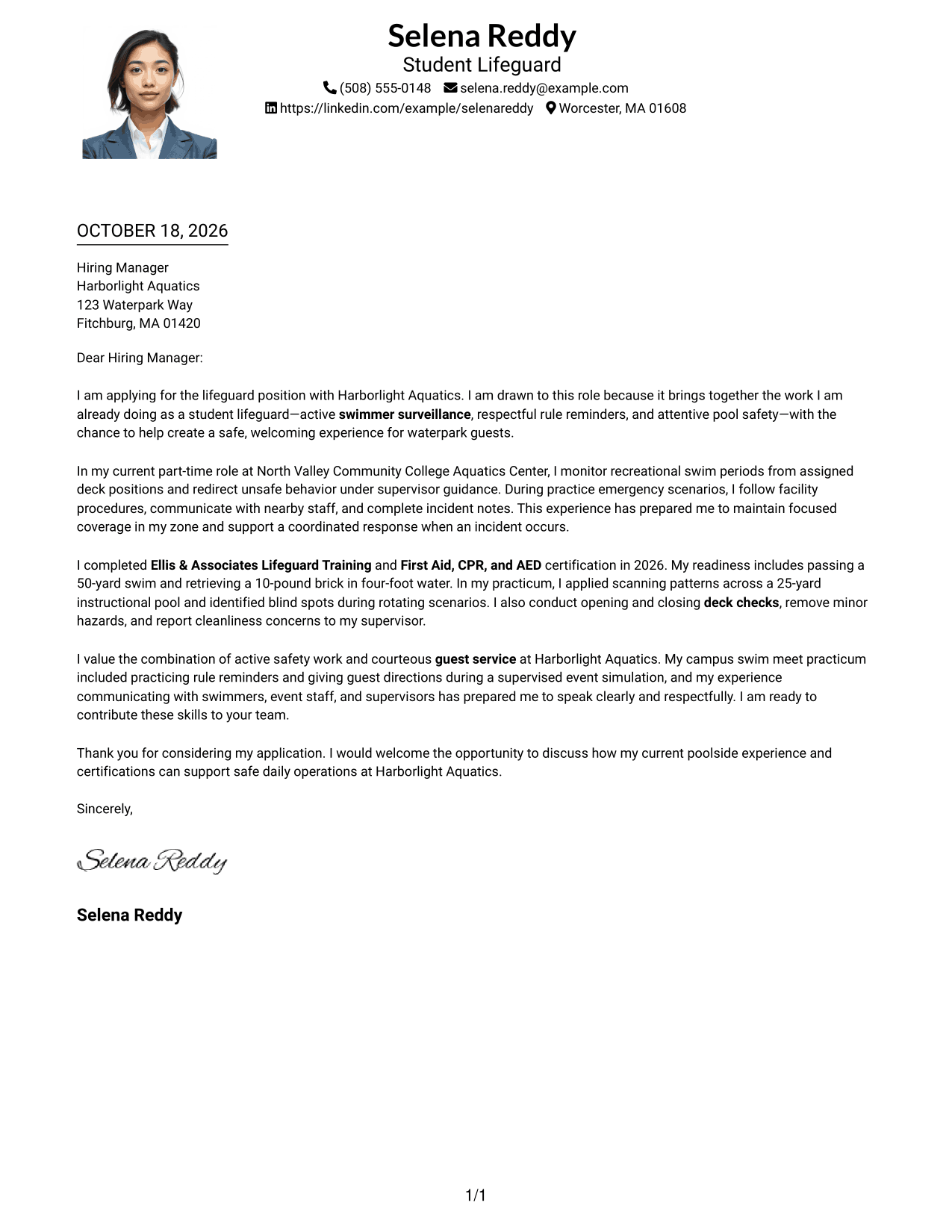 Cover letter example — page 1