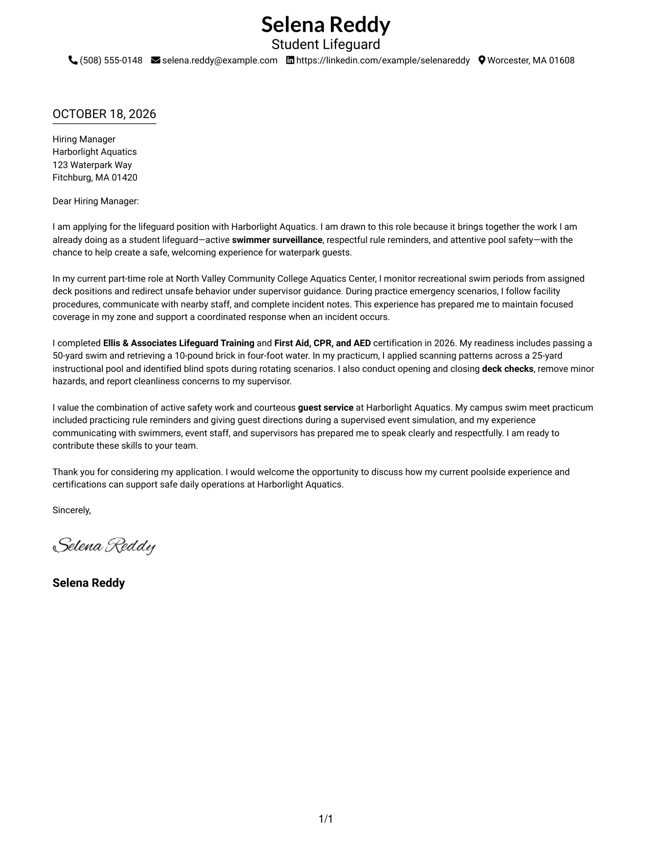 Cover letter example — page 1