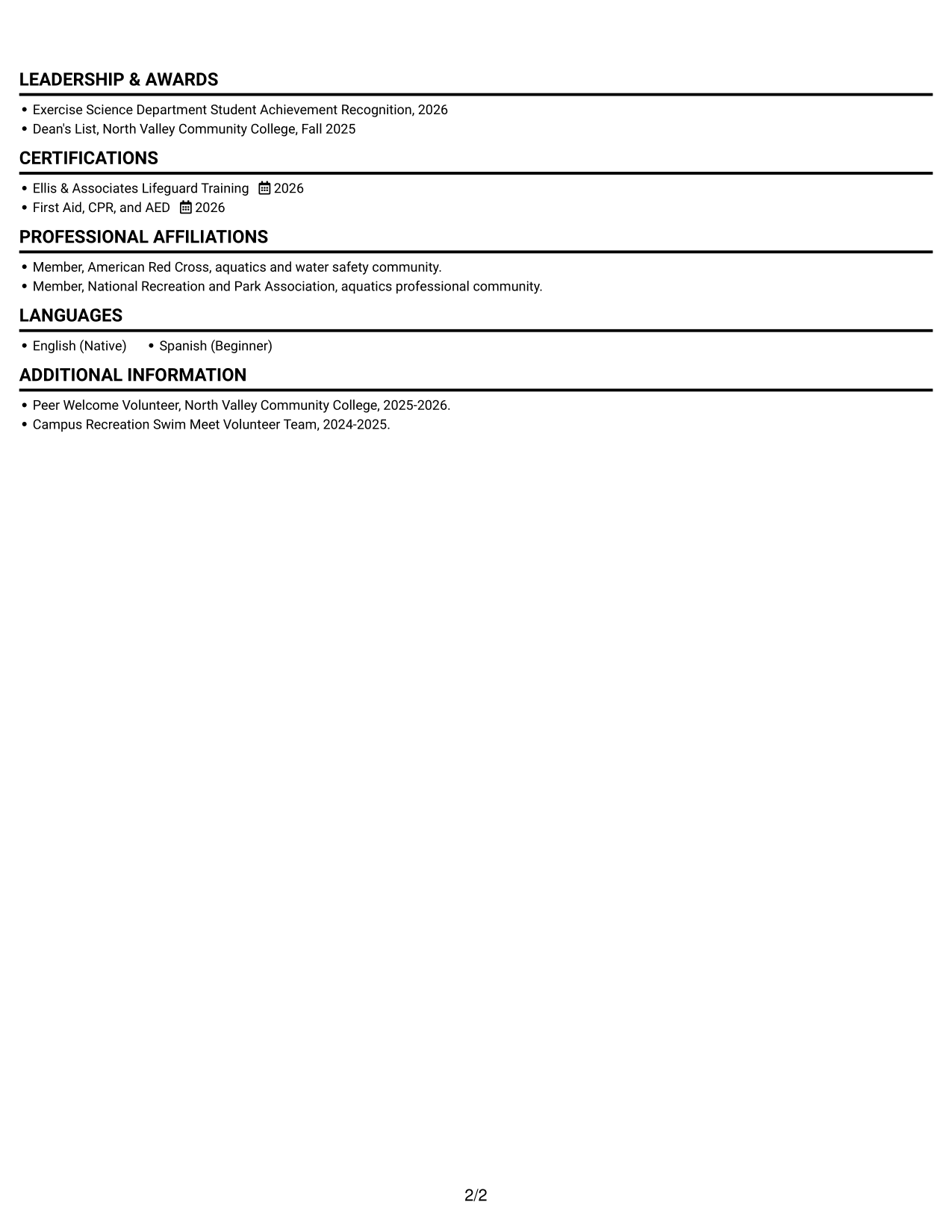 Resume example — page 2