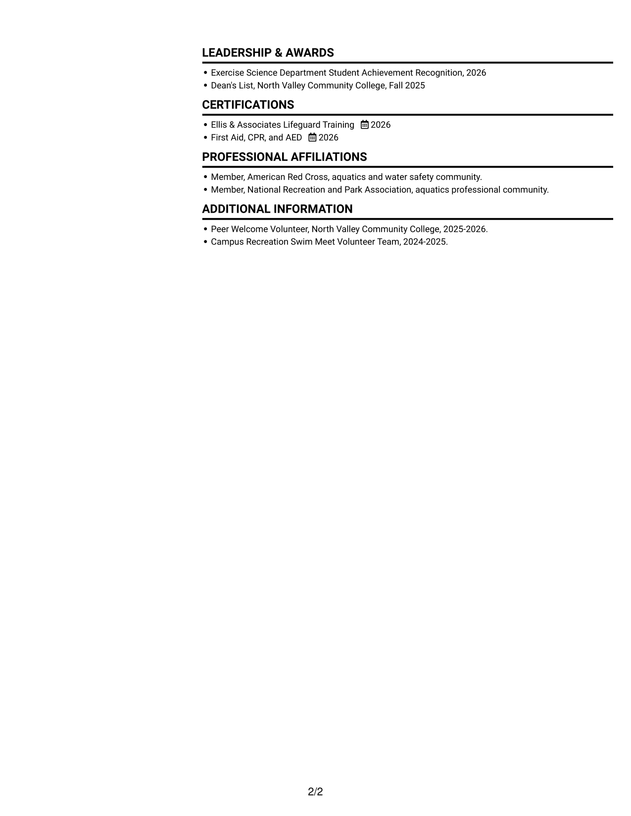 Resume example — page 2