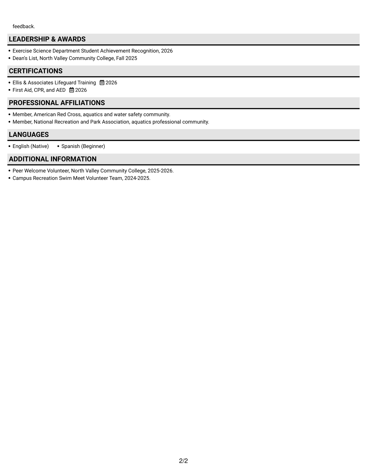 Resume example — page 2