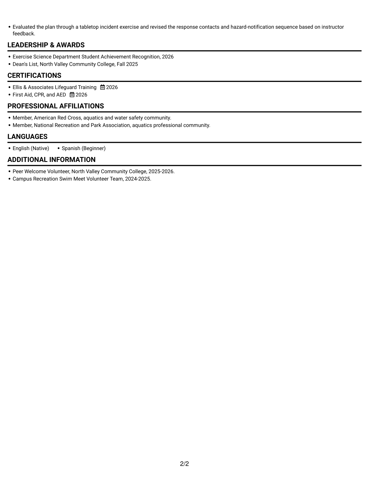 Resume example — page 2