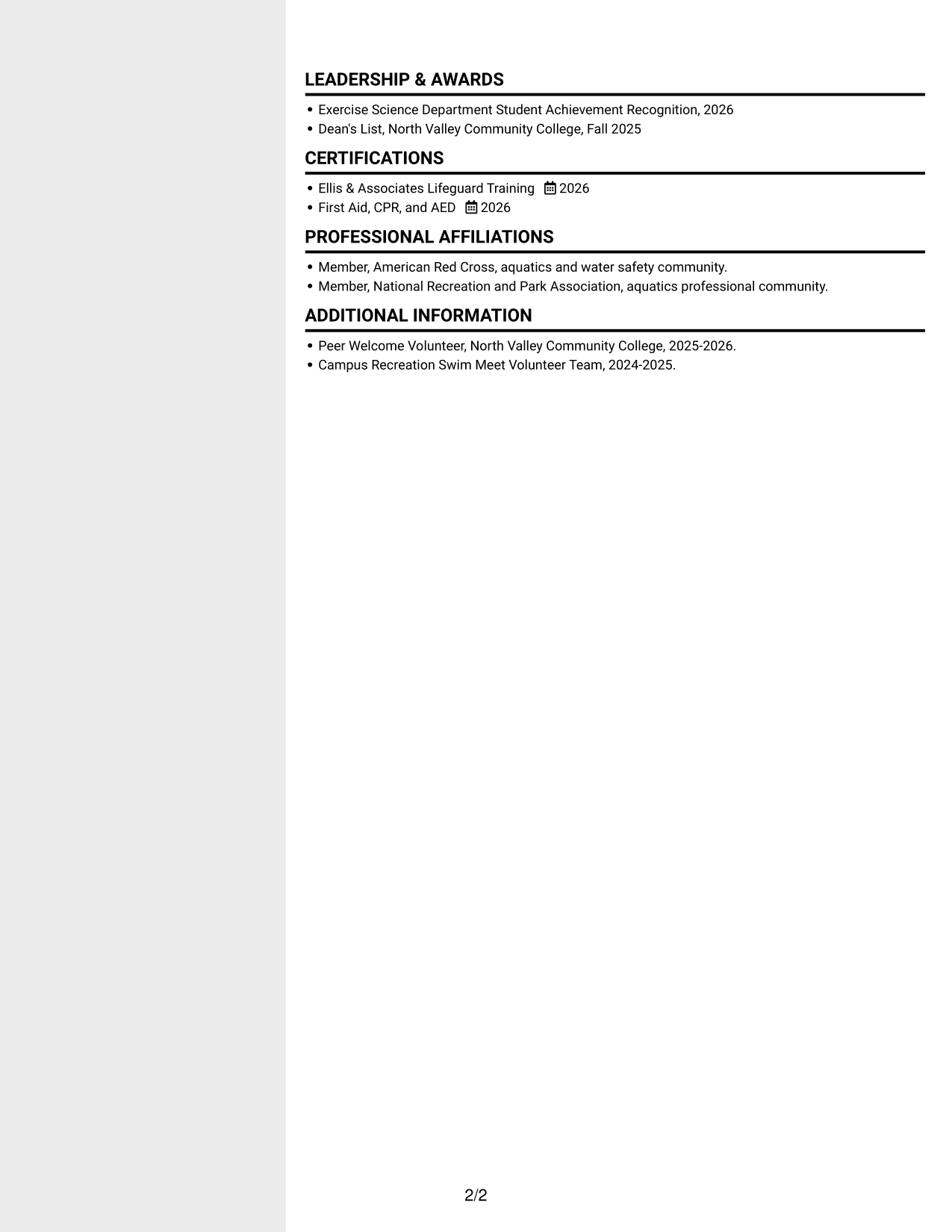 Resume example — page 2