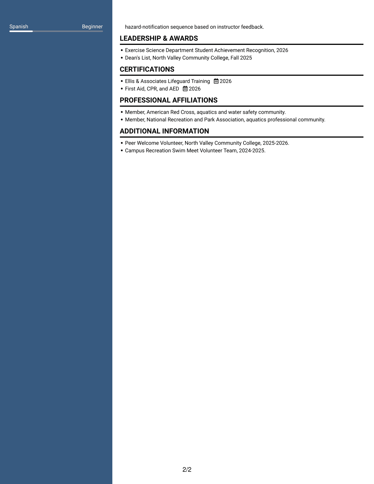 Resume example — page 2