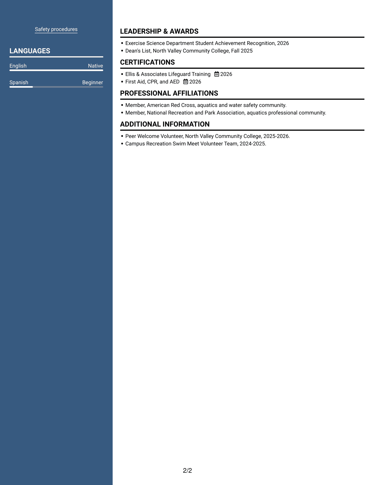 Resume example — page 2
