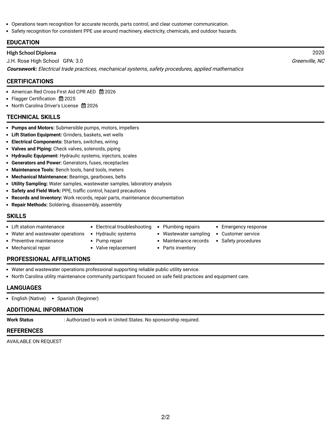 Resume Example Page 2