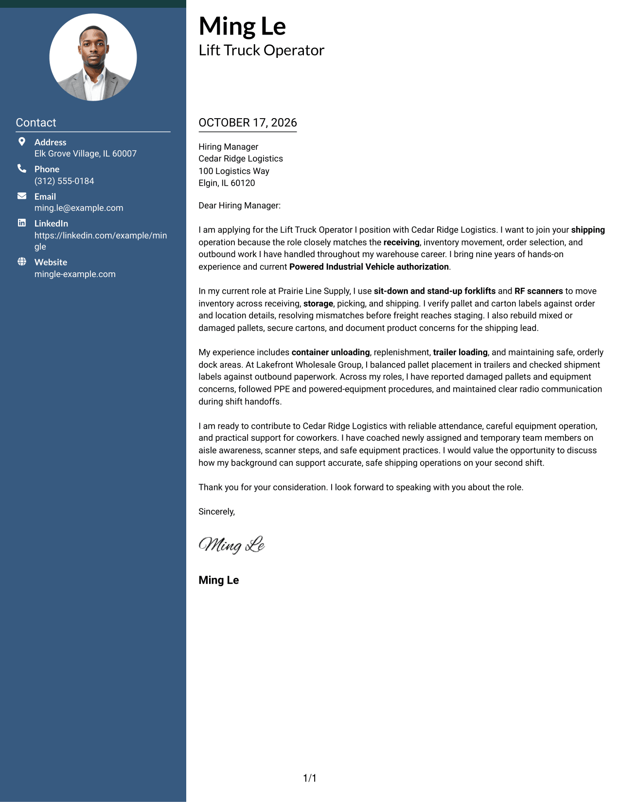 Cover letter example — page 1