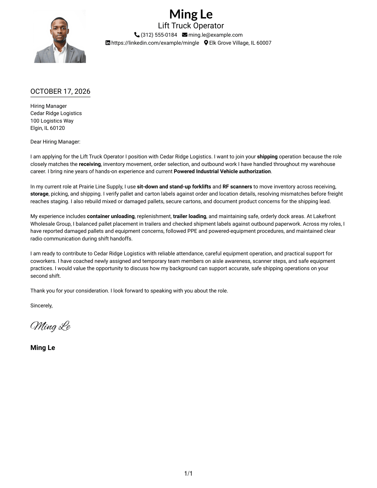 Cover letter example — page 1