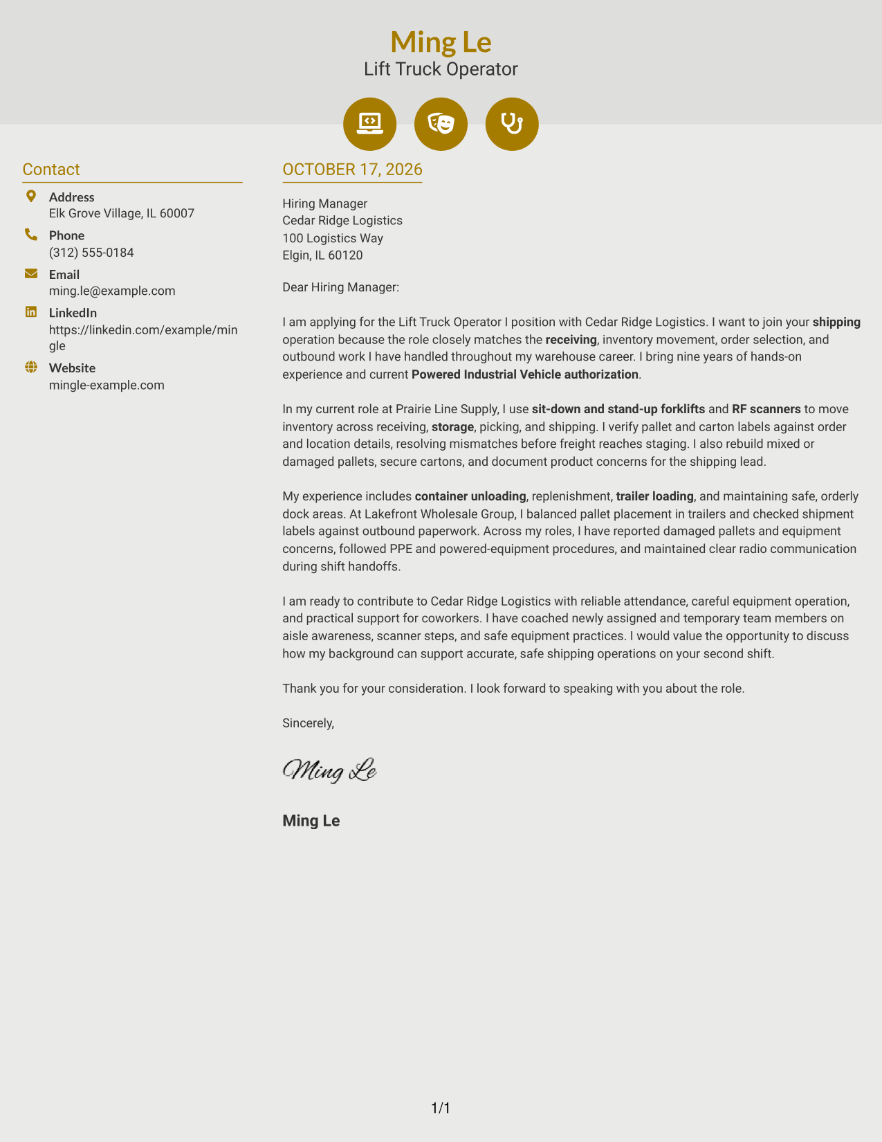 Cover letter example — page 1