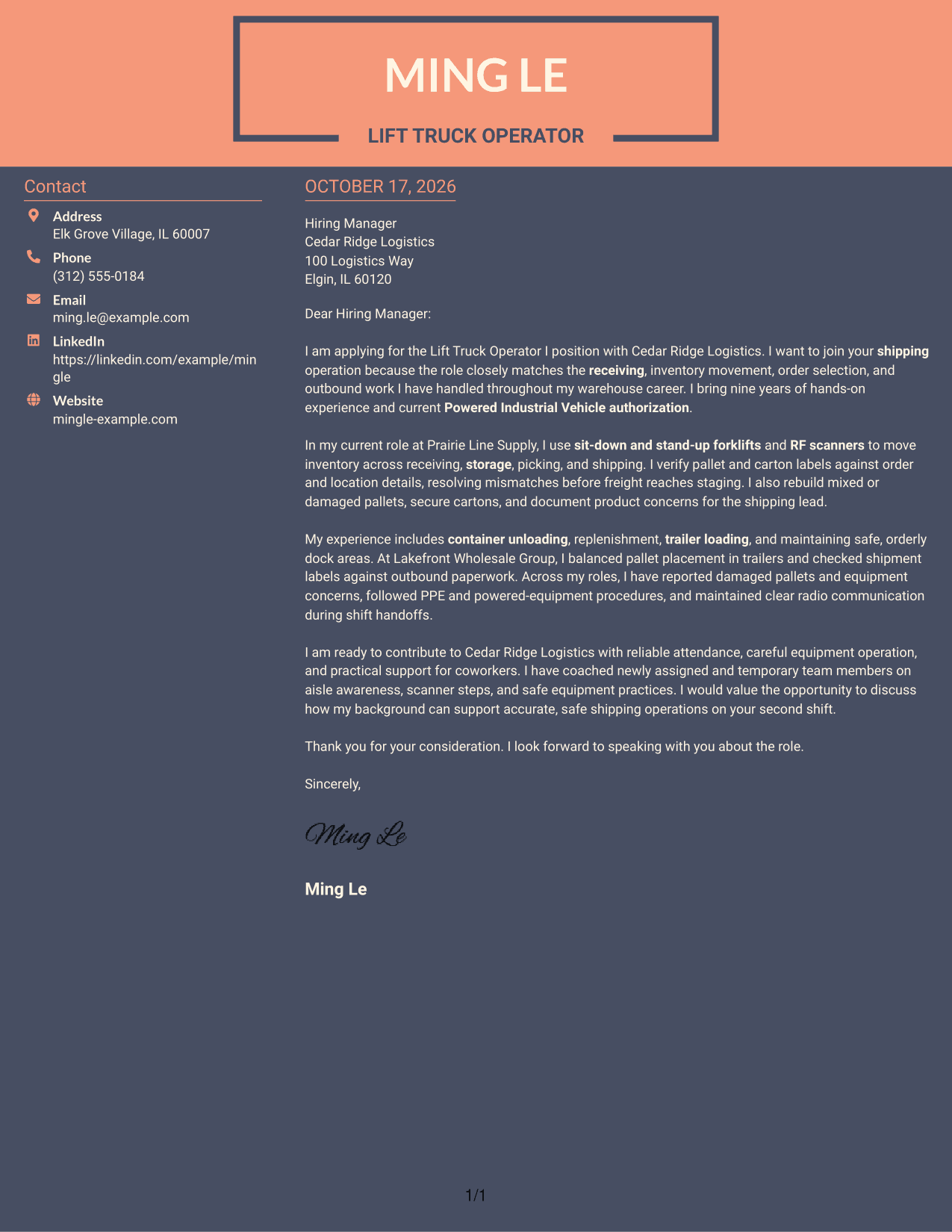 Cover letter example — page 1