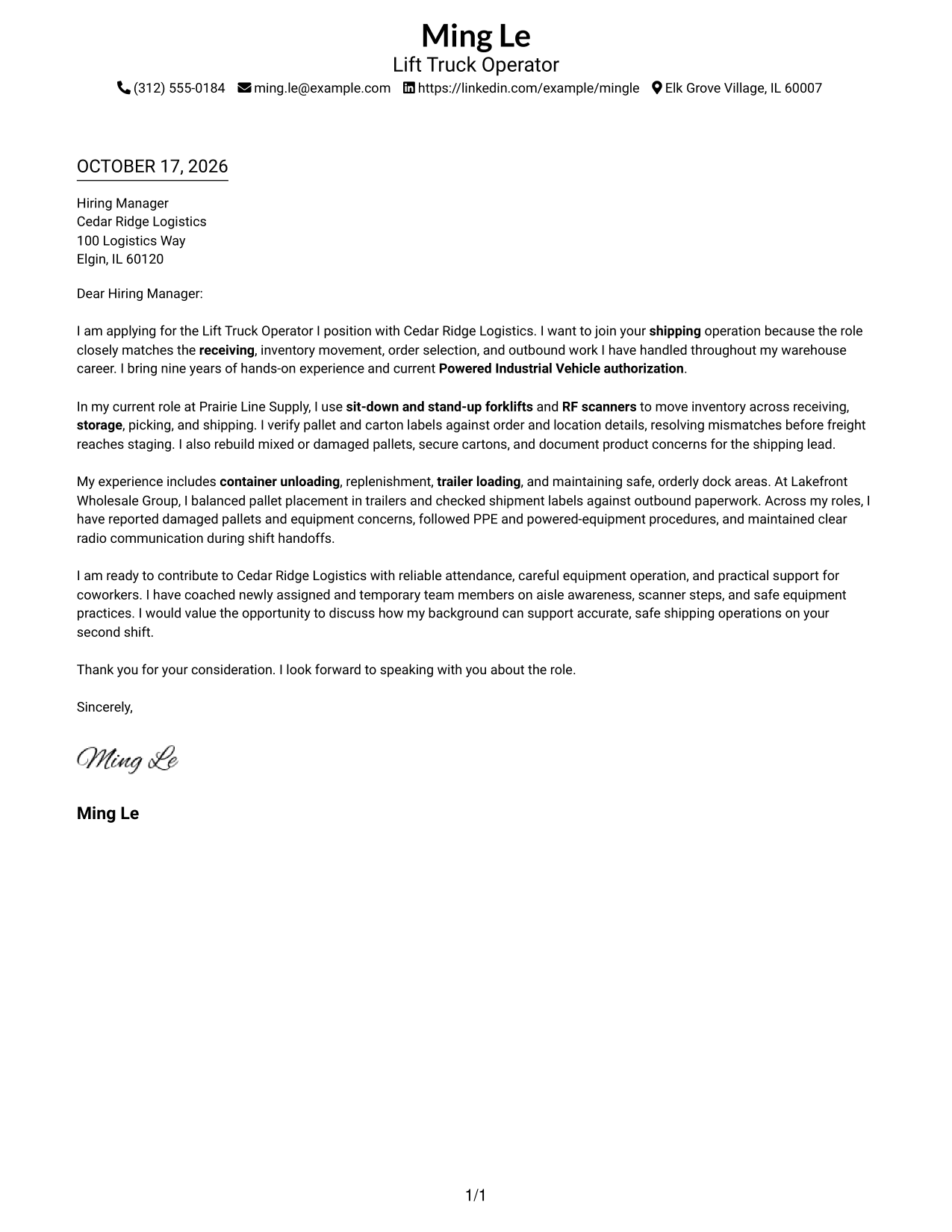 Cover letter example — page 1
