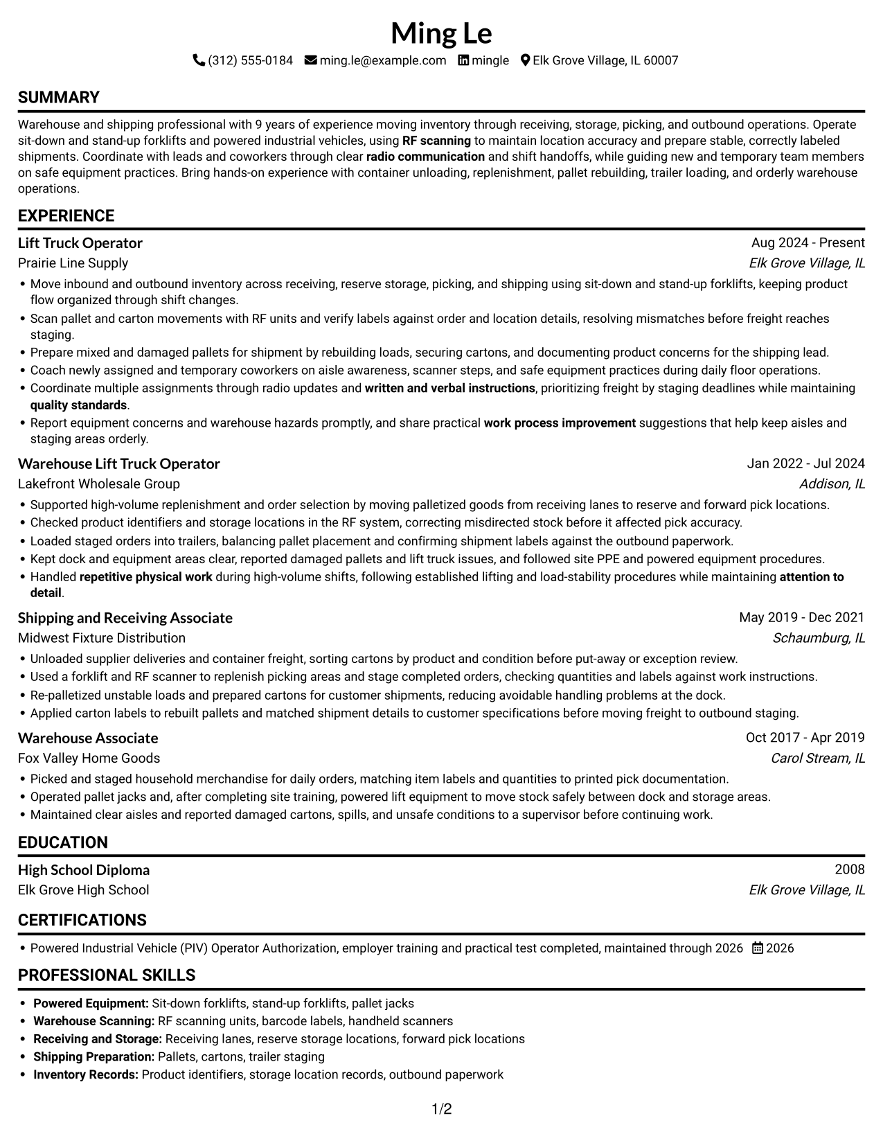 Resume example — page 1