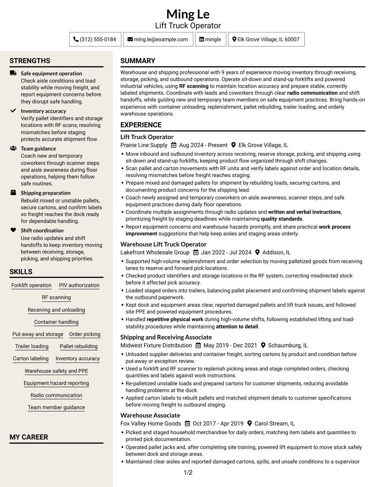 Resume example — page 1
