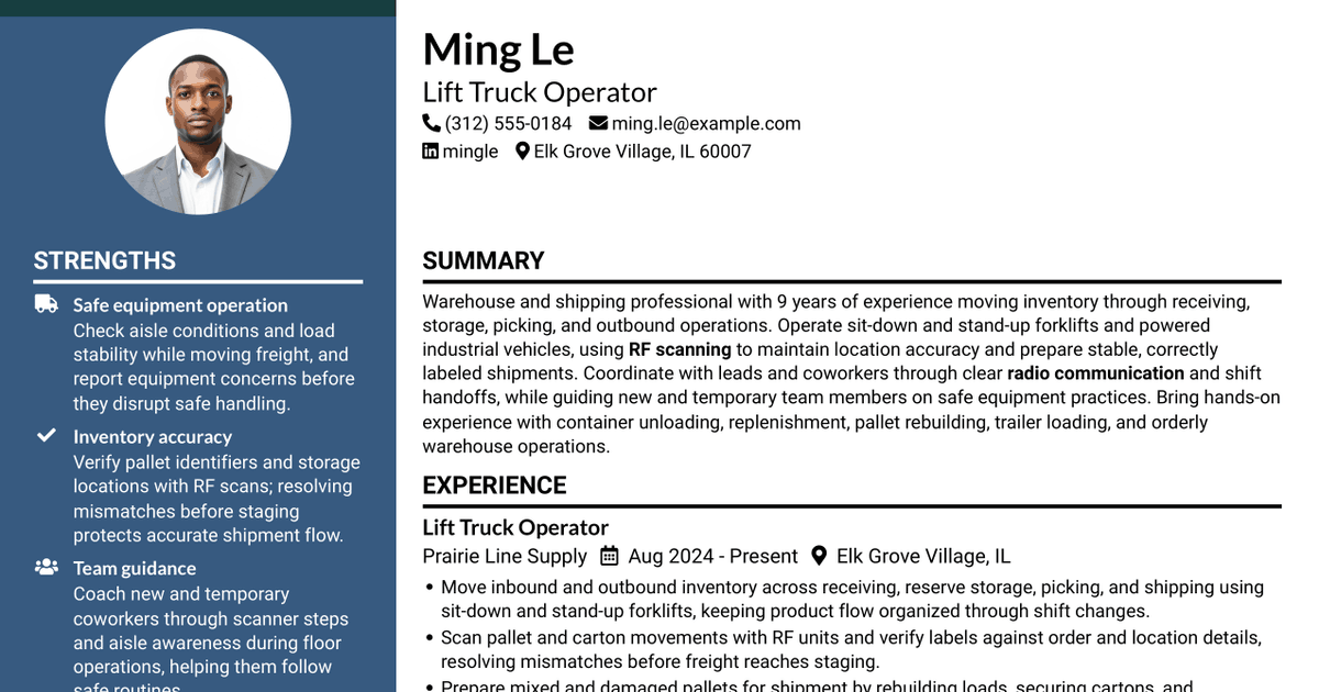7 Lift Truck Operator I - Shipping Resume Templates with Example