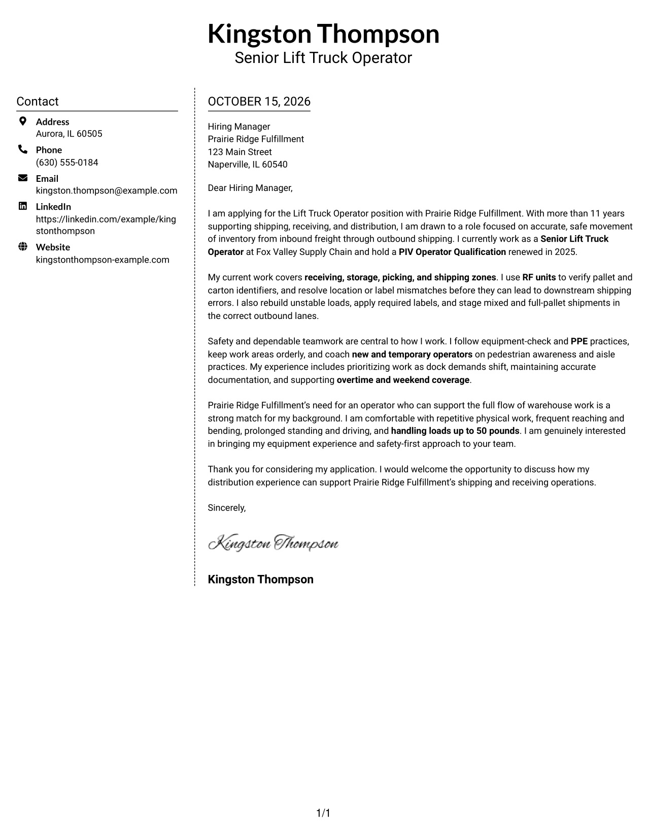 Cover letter example — page 1