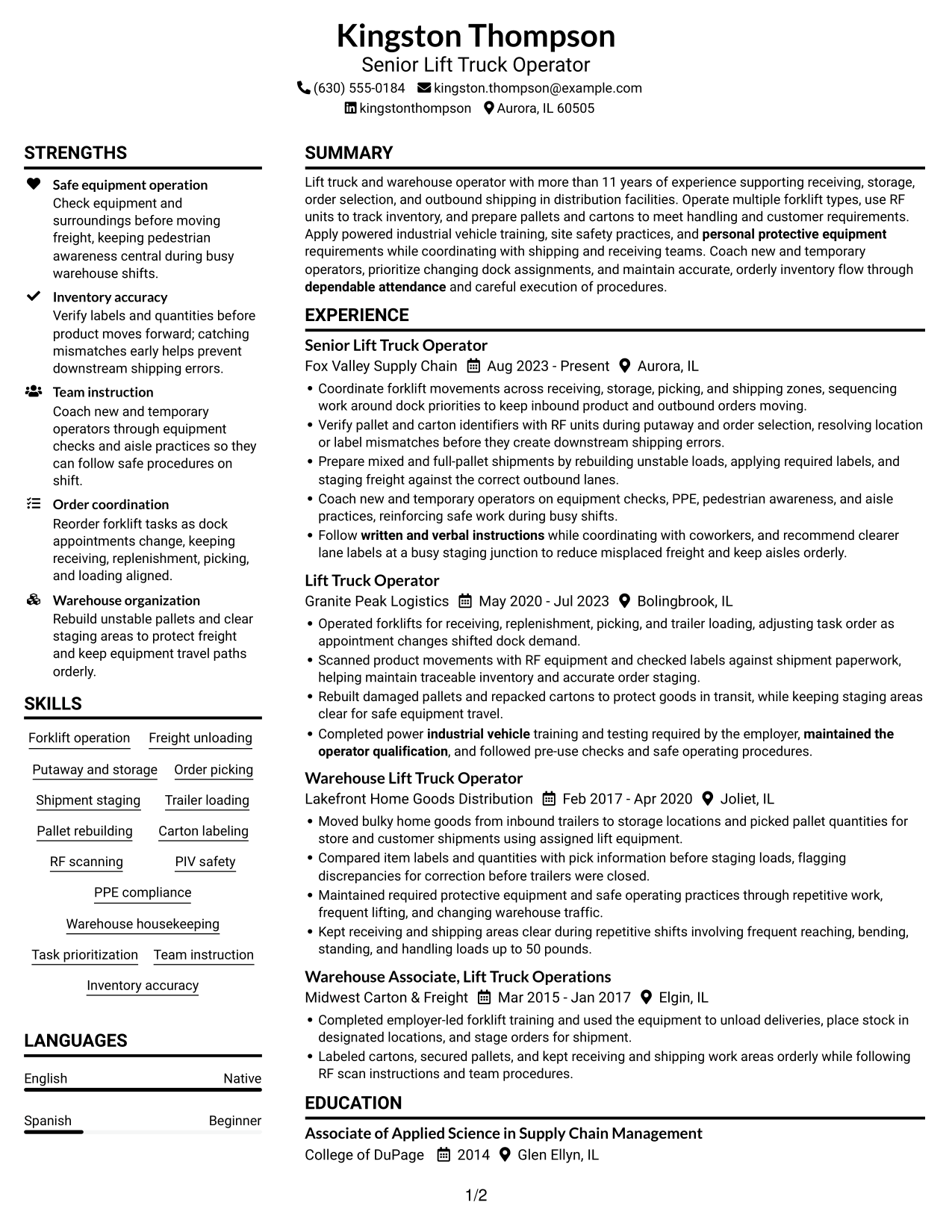 Resume example — page 1