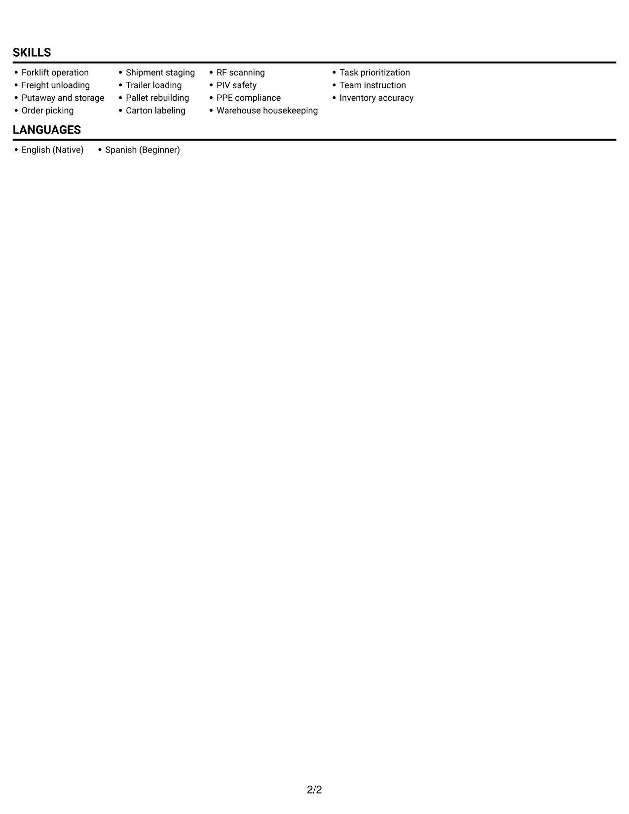 Resume example — page 2