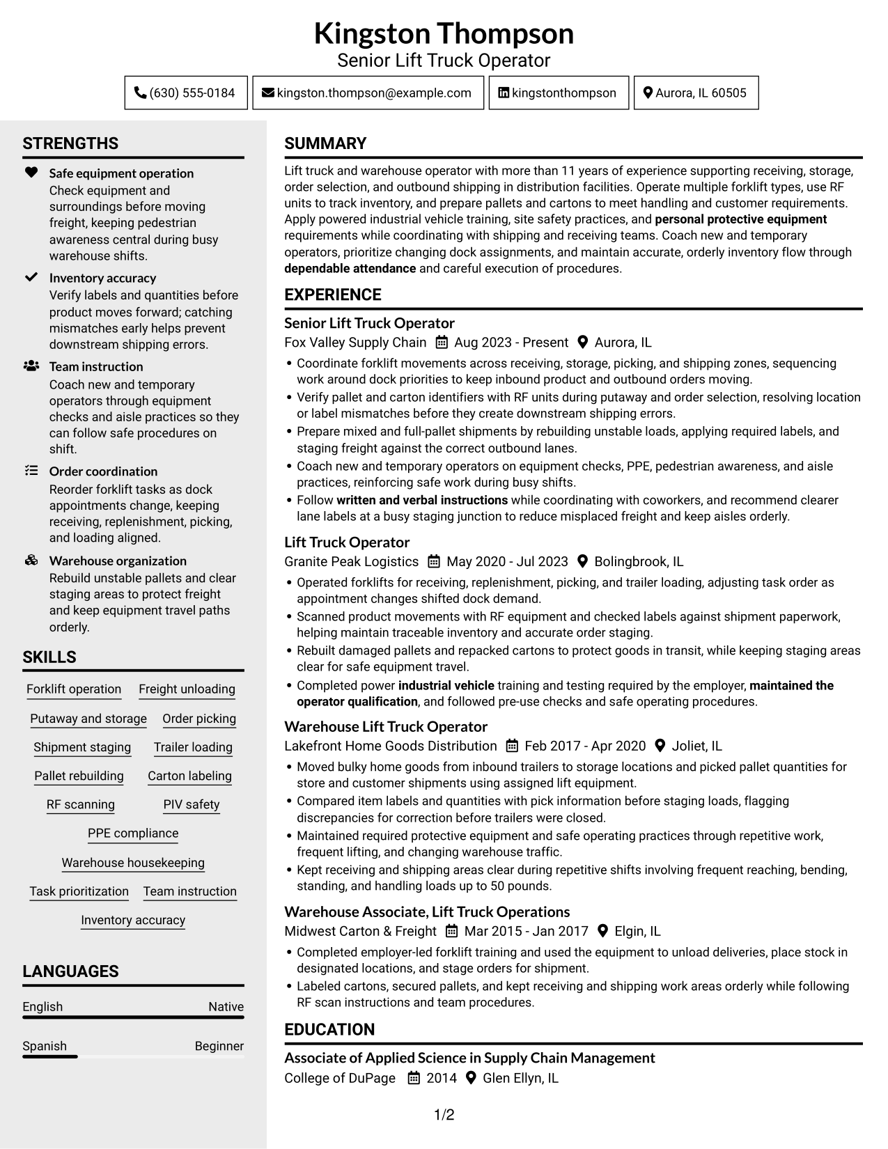Resume example — page 1