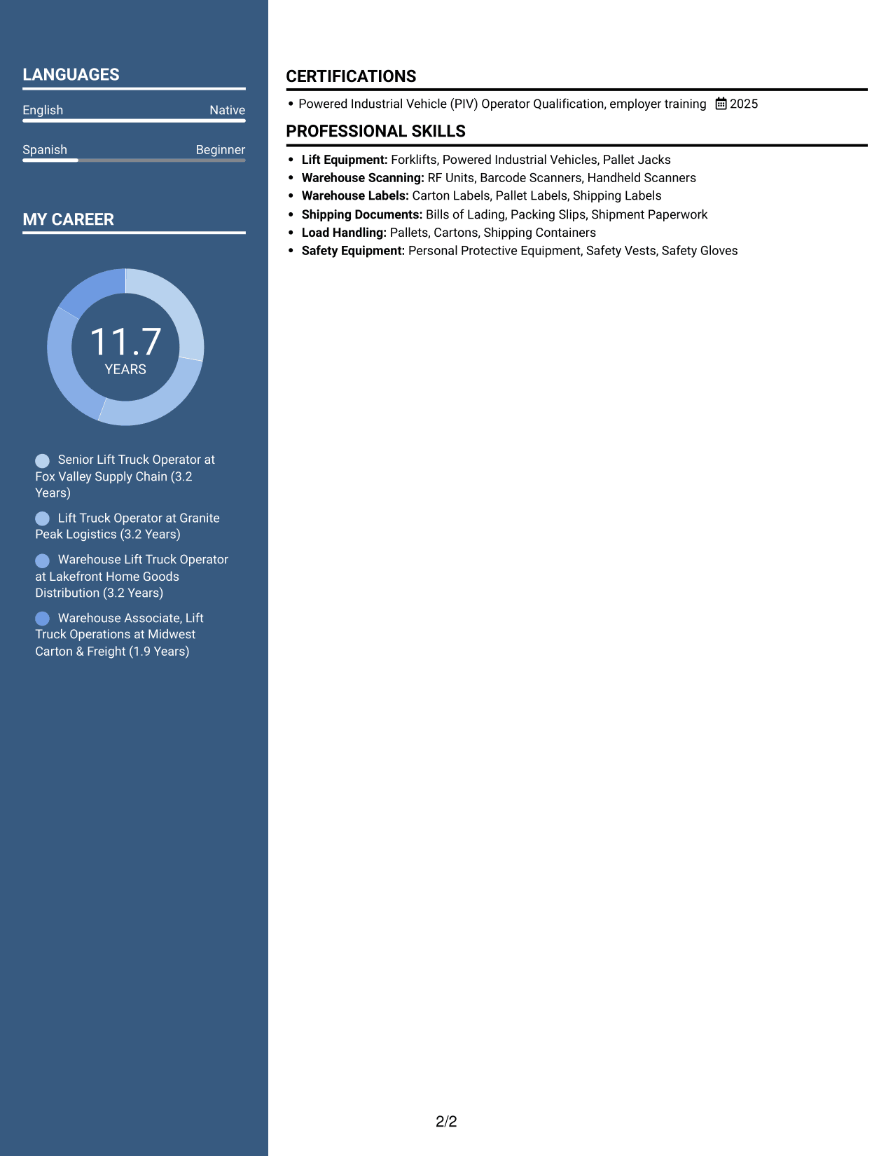 Resume example — page 2