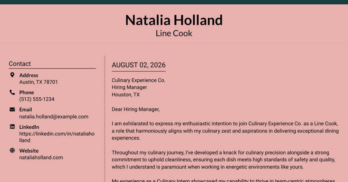 30+ Line Cook Cover Letter Templates with Example 2026