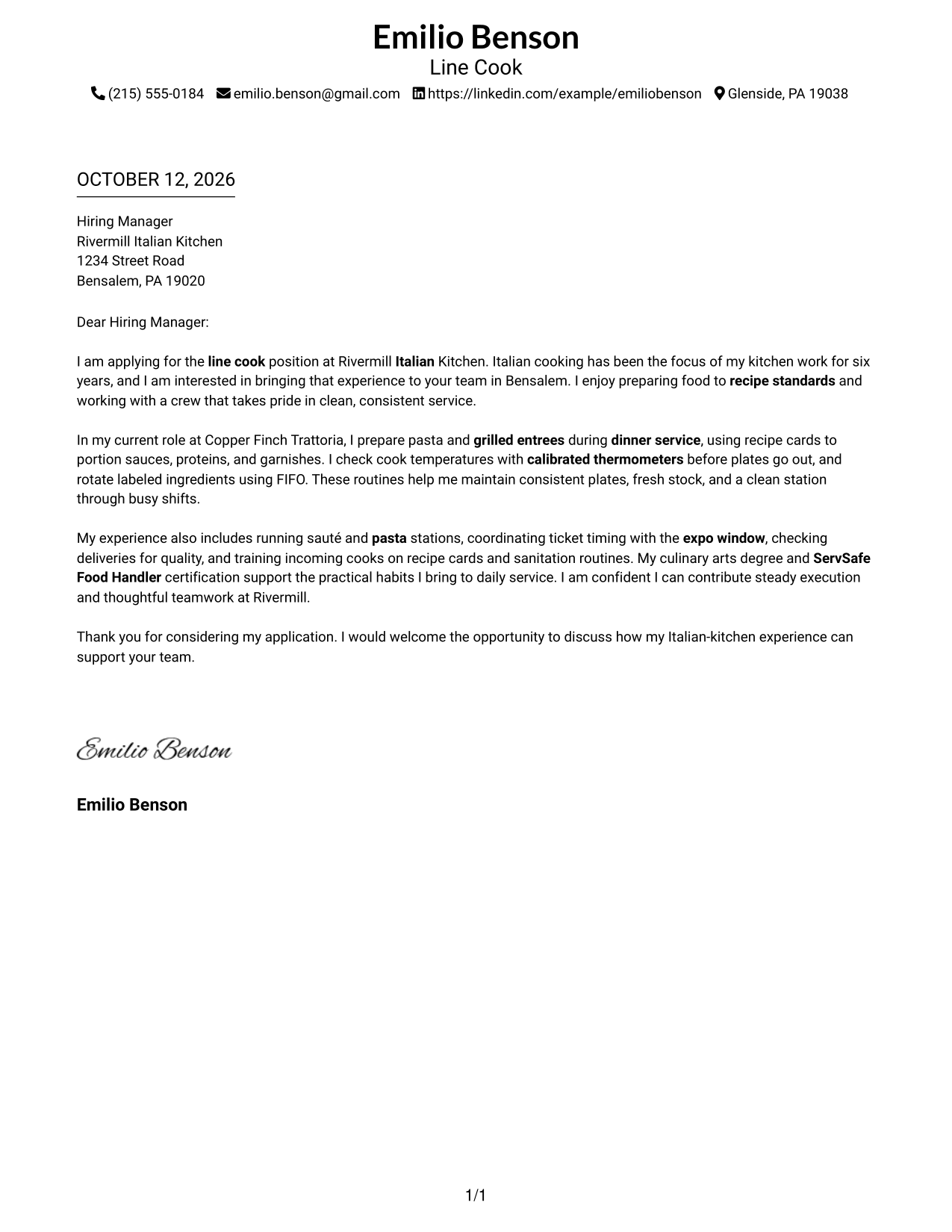 Cover Letter Example Page 1