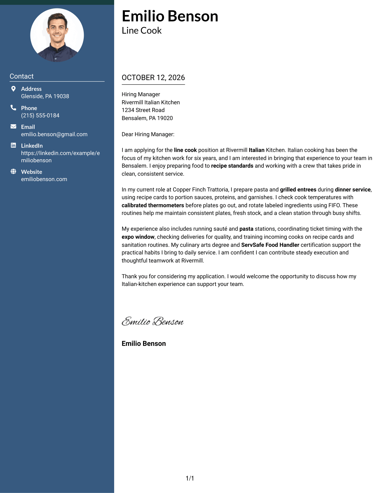 Cover Letter Example Page 1