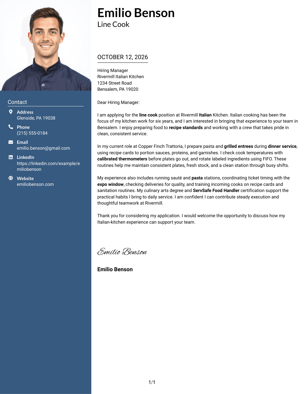Cover Letter Example Page 1