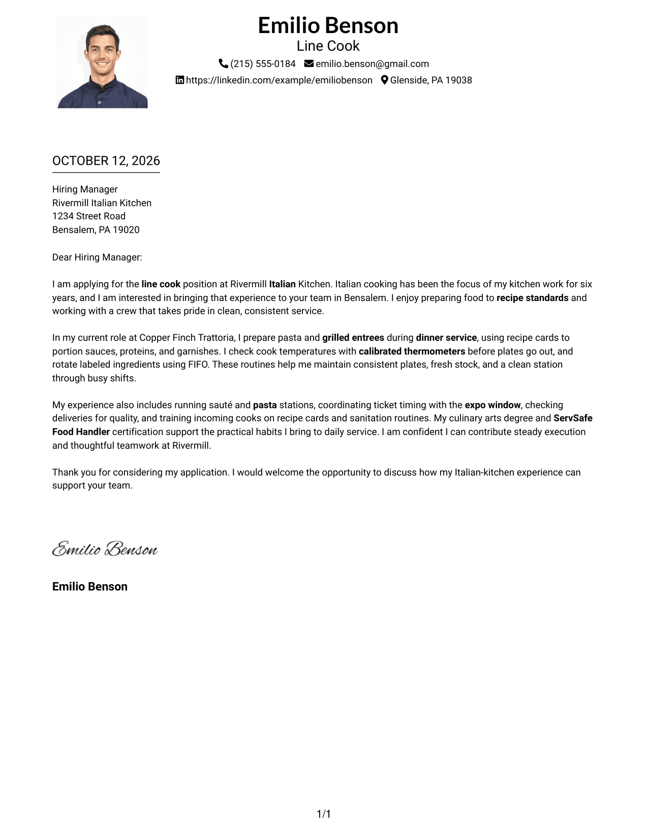 Cover Letter Example Page 1